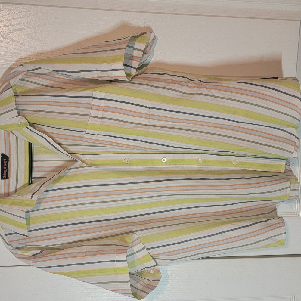 Orange and White Casual Button Down Shirt with Stripes